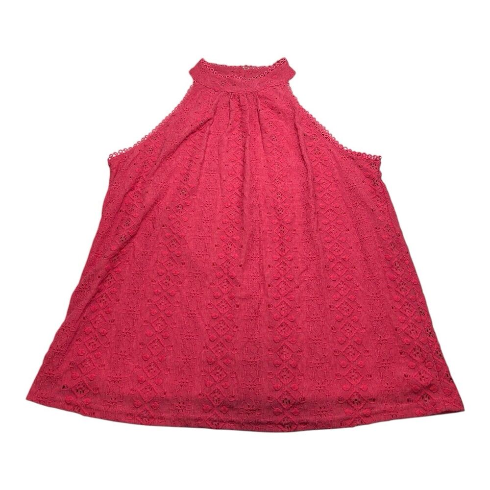 Cable & Gauge Hot Pink Lace Halter Top L Lined Eyelet Crochet Blouse Coquette
